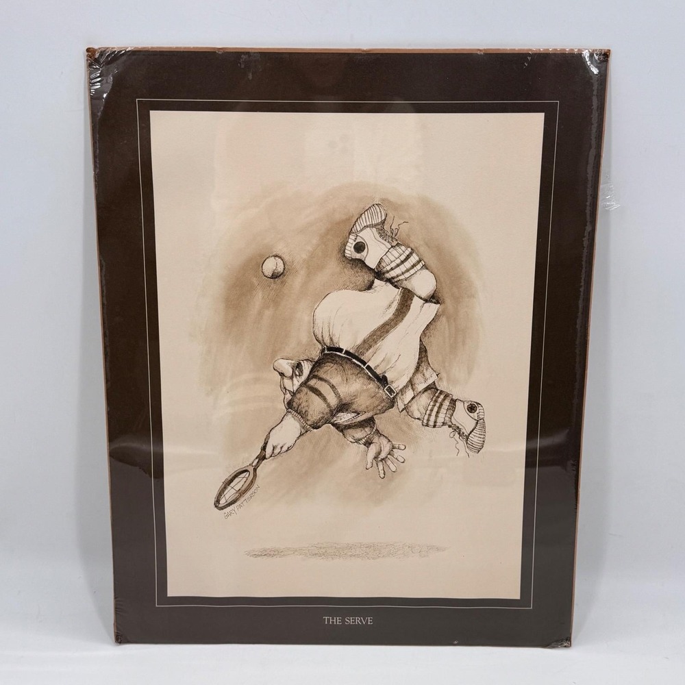 1975 Gary Patterson The Serve Tennis Cartoon Illustration Print Thought Factory